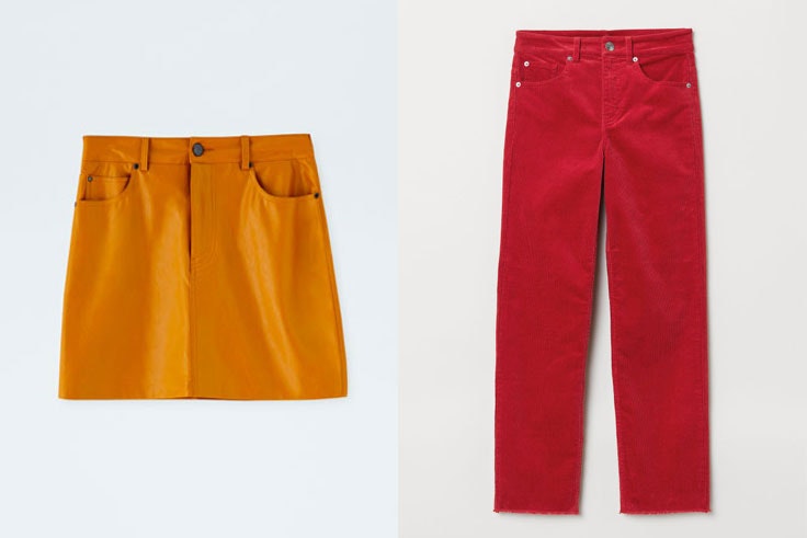 falda-amarilla-pull-and-bear-pantalon-rojo-hm-color-block