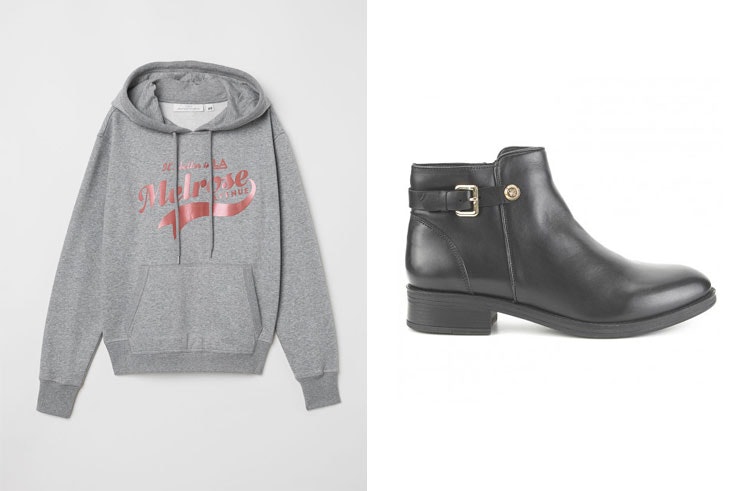 sudadera-gris-mensaje-plata-hjm-botin-negro-plano-fosco