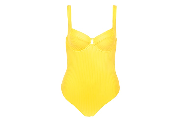 Bañador liso en color amarillo con varillas de Calzedonia