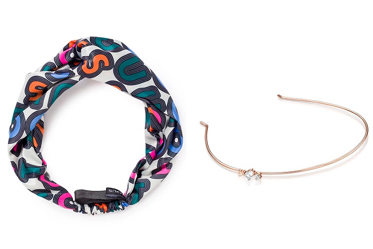 Diadema Tous multicolor satén (25€) y diadema de oro rosa (225€).