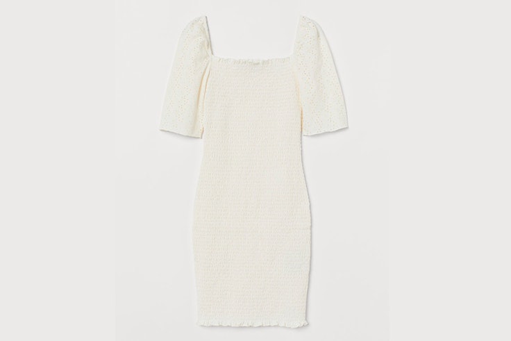 vestido corto blanco fruncido hm