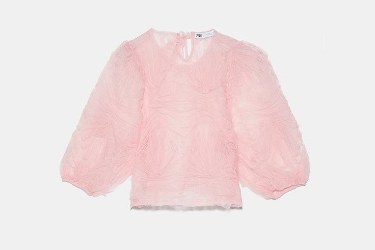 blusa rosa tul manga abullonada zara