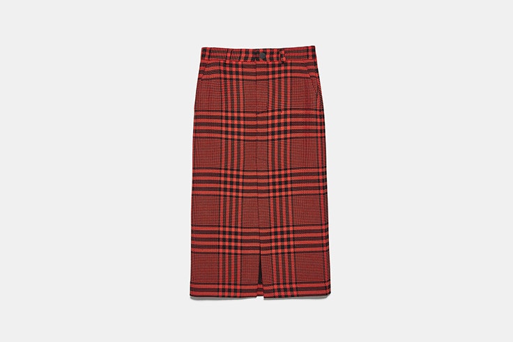 Falda tubo naranja estampado cuadros Zara Black Friday 2019
