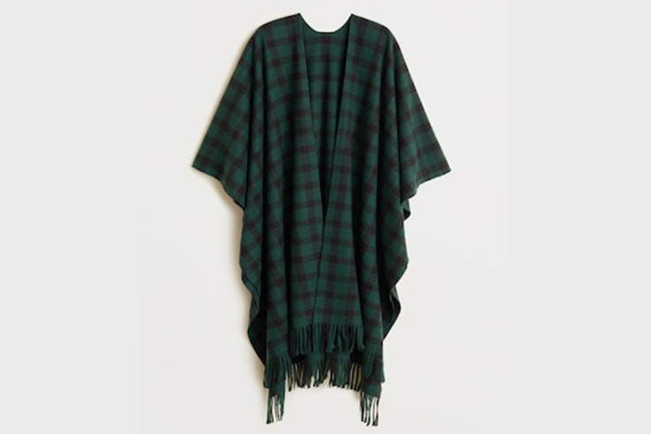 poncho estampado cuadros verde negro mango
