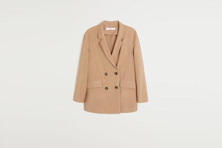 americana beige de doble botonadura de mango Olivia Frost