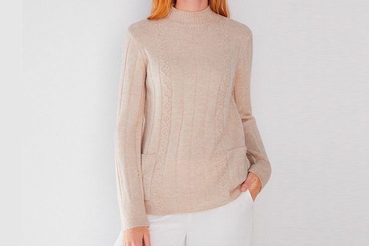 Jersey en color beige con cuello perkins de Cortefiel
